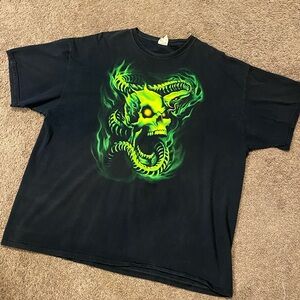 Vintage Y2K Green Skull Snake Skeleton Shirt 2XL